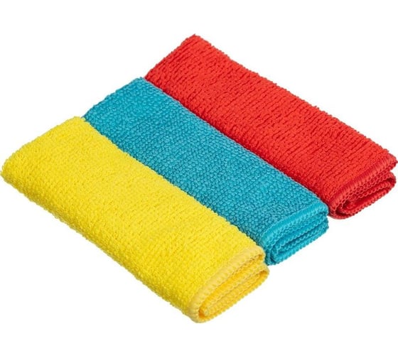 Изображение товара Универсальные хозяйственные салфетки ООО Комус из микрофибры, 180 г/кв. м, 25x25 см, 3 шт. в упаковке 1604399