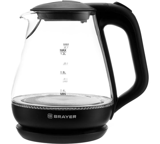 Изображение товара Электрический чайник BRAYER 1063BR-BK 1630 Вт 1,2 л стеклянный корпус термометр BR1063BK