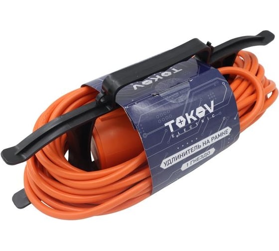 Изображение товара Удлинитель-шнур TOKOV ELECTRIC на рамке 1x10м без заземл. 6а ip44 2x0.75 с защ. крышкой TKE-SR10-075