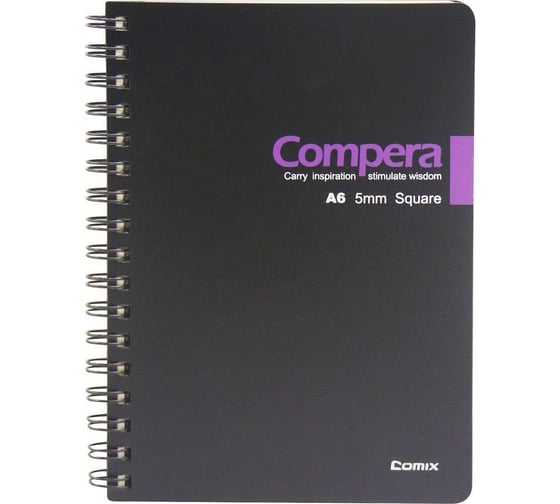 Изображение товара Блокнот COMIX Compera Bond A6 в клетку, на пружине, 80 листов, обложка черная/фиолетовая CPA6807 BLK/PU