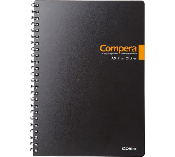 Изображение товара Блокнот COMIX Compera Bond A5 в линейку, на пружине, 60 листов, обложка черная/оранжевая CPA5607 BLK/OR
