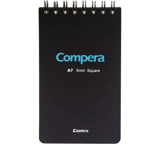 Изображение товара Блокнот COMIX Compera Bond A7 в клетку, на пружине, 80 листов, обложка черная/голубая CPA7807 BLK/BU