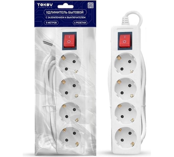 Изображение товара Удлинитель TOKOV ELECTRIC 4x5м с заземл. с выкл. 16а 3x1 TKE-C01-BU4-5-1-ZV