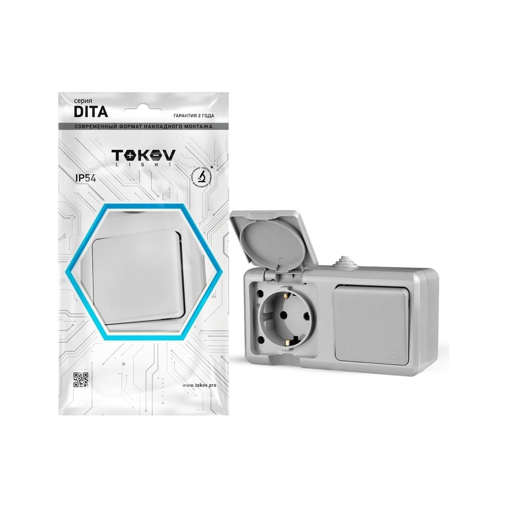 Изображение товара Блок оп TOKOV ELECTRIC DITA (розетка 16А, выключатель 10А, IP54)
