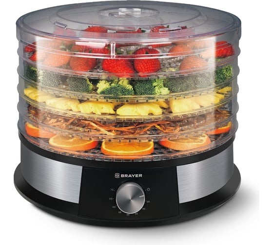 Изображение товара Сушилка для овощей BRAYER 1903BR 250 Вт 5 поддонов размер 32x32 см регулировка температуры таймер 48 ч BR1903