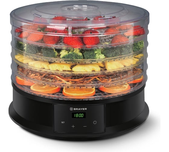 Изображение товара Сушилка для овощей BRAYER 1902BR 250 Вт 5 поддонов размер 32x32 см регулировка температуры таймер 48 ч BR1902