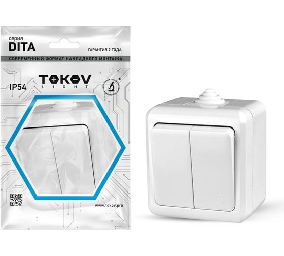 Изображение товара Выключатель TOKOV ELECTRIC 2-кл. оп dita ip54 10а 250в бел. TKL-DT-V2-C01-IP54