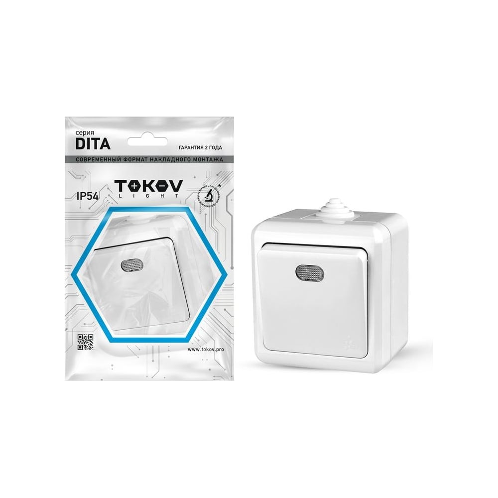 Изображение товара Выключатель TOKOV ELECTRIC 1-кл. IP54 с индикацией белый 10А 250В
