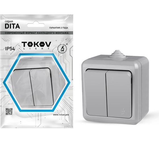 Изображение товара Выключатель TOKOV ELECTRIC 2-кл. оп dita ip54 10а 250в сер. TKL-DT-V2-C06-IP54