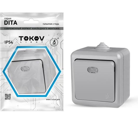 Изображение товара Выключатель TOKOV ELECTRIC 1-кл. оп dita ip54 10а 250в с индикацией сер. TKL-DT-V1I-C06-IP54