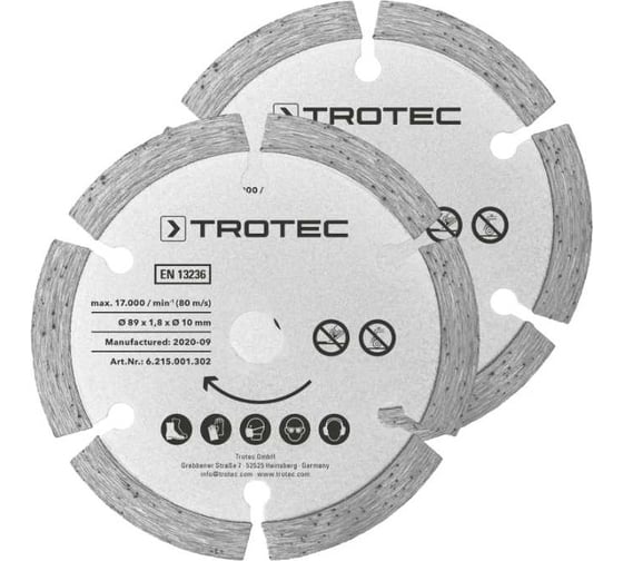 Изображение товара Набор полотен (2 шт.; 89х10 мм; 2 алмаза) для погружной пилы TROTEC 6215001302