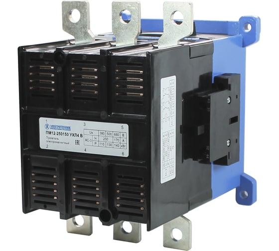 Изображение товара Электромагнитный пускатель Электротехник ПМ12-250150 УХЛ4 В, 220В/50Гц, 2з и2р, 250А, нереверсивный, без реле, IP20, ET518923