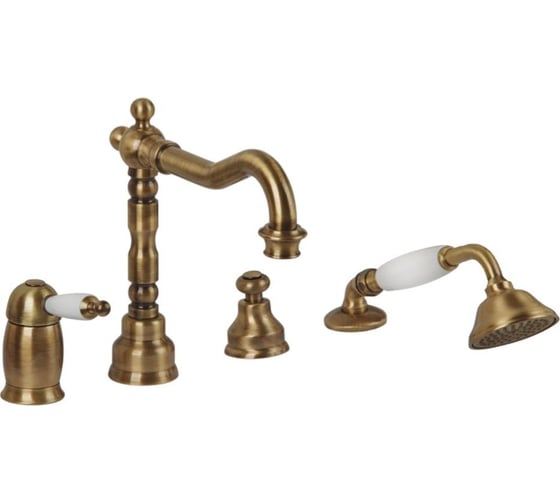 Изображение товара Смеситель на борт ванны Migliore OXFORD на 4 отверстия, ручка белая, бронза 19086