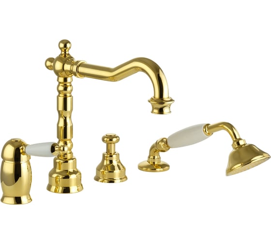 Изображение товара Смеситель на борт ванны Migliore OXFORD на 4 отверстия, ручка белая, золото 19165