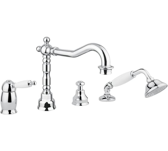 Изображение товара Смеситель на борт ванны Migliore OXFORD на 4 отверстия, ручка белая, хром 19125