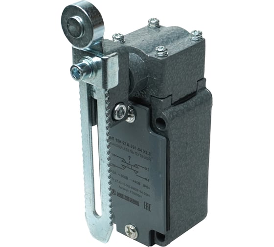 Изображение товара Путевой выключатель Электротехник ВП 15К-21А-291-54 У2.8, рычаг с роликом, регулируемый по длине, прямого действия, IP54, ET509591