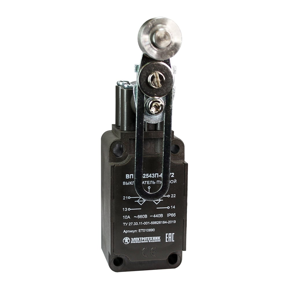 Изображение товара Путевой выключатель Электротехник ВП36-2543П-66 У2 с рычагом и роликом, IP66