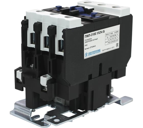 Изображение товара Электромагнитный пускатель Электротехник ПМЛ-3100 УХЛ4 Б, 220В/50Гц, 1р и 1з, 40А, нереверсивный, без реле, IP00 ET509645
