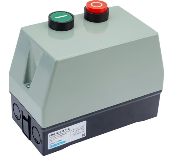 Изображение товара Электромагнитный пускатель Электротехник ПМЛ-1220 УХЛ4 Б, 220В/50Гц, 1з, 10А, нереверсивный, с реле РТЛ-1014-2 7-10А, в корпусе из пластика IP54, с кнопками ПУСК и СТОП ET508535