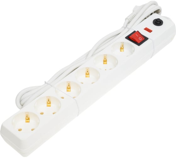Изображение товара Удлинитель с сетевым фильтром TOKOV ELECTRIC 6x3м с заземл. с выкл. 16а с защ. от скачков напр. и перегрузок 3x1 бел. TKE-C01-SF6-3-ZV