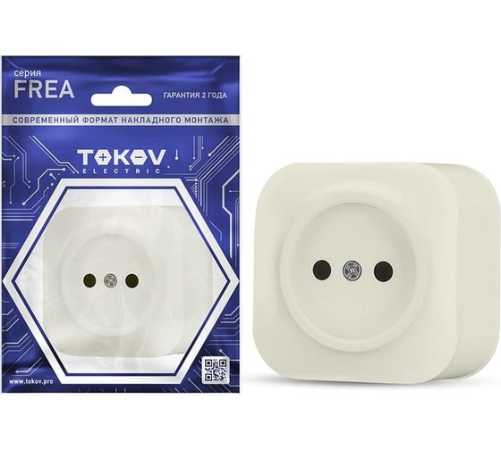 Изображение товара Розетка 1-м TOKOV ELECTRIC оп frea 16а ip20 250в без заземл. абс-пластик беж. TKE-FR-R1-C02