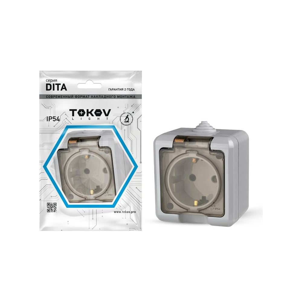 Изображение товара Розетка 1-м TOKOV ELECTRIC DITA IP54 16А с прозрачной крышкой