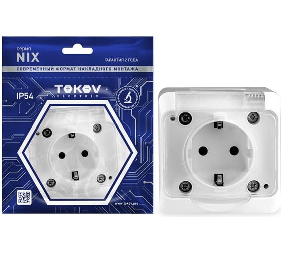 Изображение товара Розетка 1-м TOKOV ELECTRIC оп nix 16а ip54 250в с заземл. с прозр. крышкой бел. TKE-NX-R1Z-C01T-IP54