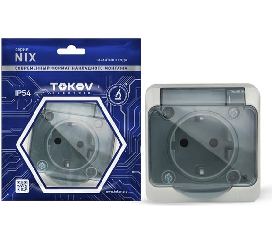 Изображение товара Розетка 1-м TOKOV ELECTRIC оп nix 16а ip54 250в с заземл. с прозр. крышкой сер. TKE-NX-R1Z-C06T-IP54