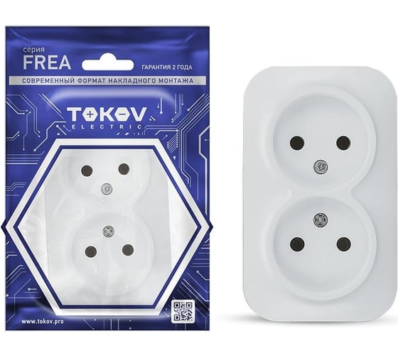 Изображение товара Розетка 2-м TOKOV ELECTRIC оп frea 16а ip20 250в без заземл. абс-пластик бел. TKE-FR-R2-C01