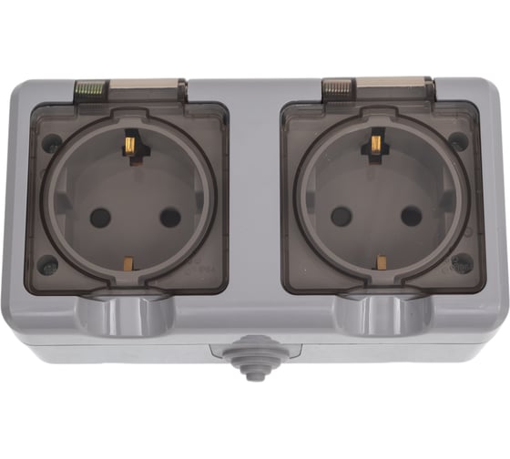 Изображение товара Розетка 2-м TOKOV ELECTRIC оп dita 16а ip54 250в с заземл. с прозр. крышкой сер. TKL-DT-R2Z-C06T-IP54