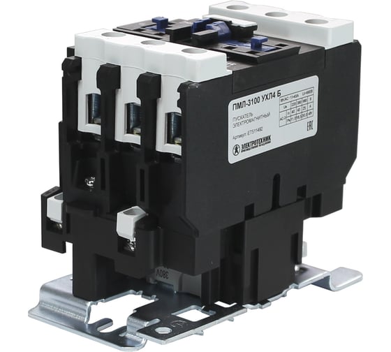 Изображение товара Электромагнитный пускатель Электротехник ПМЛ-3100 УХЛ4 Б, 380В/50Гц, 1р и 1з, 40А, нереверсивный, без реле, IP00 ET511492