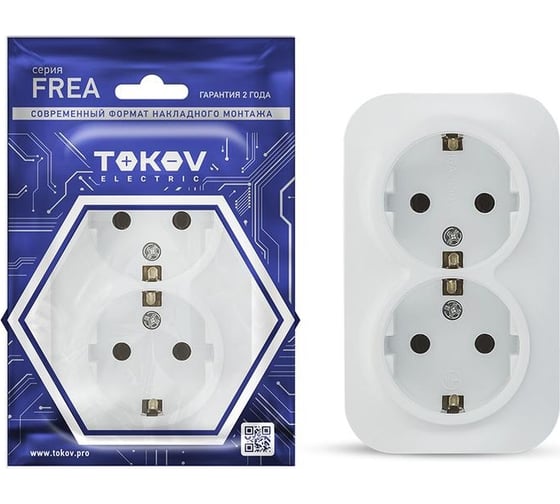Изображение товара Розетка 2-м TOKOV ELECTRIC оп frea 16а ip20 250в с заземл. абс-пластик бел. TKE-FR-R2Z-C01