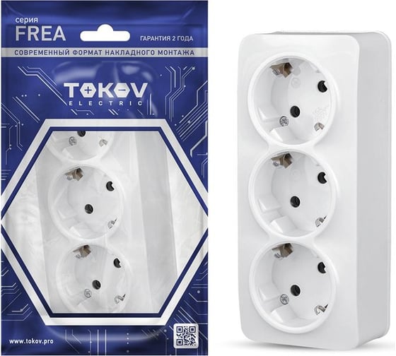 Изображение товара Розетка 3-м TOKOV ELECTRIC оп frea 16а ip20 250в с заземл. абс-пластик бел. TKE-FR-R3Z-C01