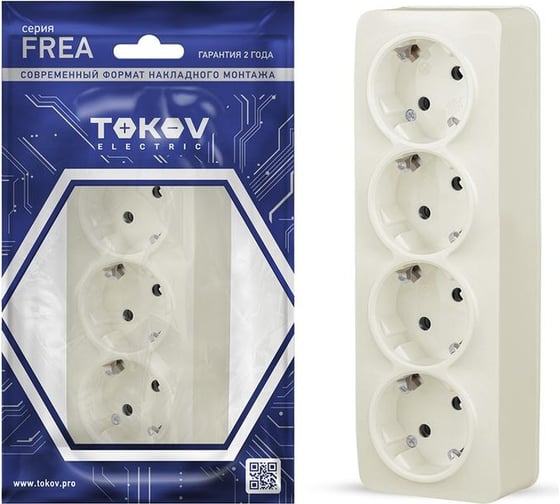 Изображение товара Розетка 4-м TOKOV ELECTRIC оп frea 16а ip20 250в с заземл. абс-пластик беж. TKE-FR-R4Z-C02