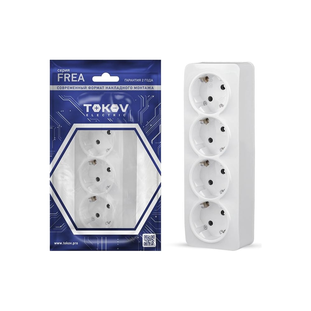 Изображение товара Розетка силовая TOKOV ELECTRIC 4-м 16А IP20 накладная белая TKE-FR-R4Z-C01