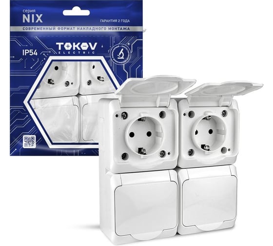 Изображение товара Розетка 4-м TOKOV ELECTRIC оп nix 16а ip54 250в с заземл. с крышкой бел. TKE-NX-R4Z-C01-IP54