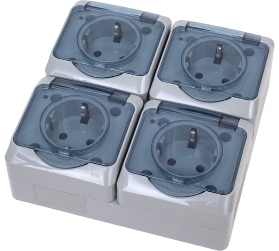 Изображение товара Розетка 4-м TOKOV ELECTRIC оп nix 16а ip54 250в с заземл. с прозр. крышкой сер. TKE-NX-R4Z-C06T-IP54