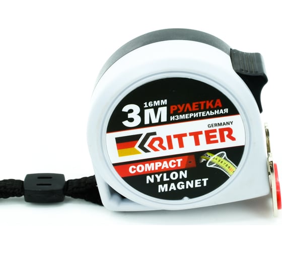 Изображение товара Измерительная рулетка RITTER Compact 3 м, 16 мм, магнит, двухсторонняя, нейлон HT503316