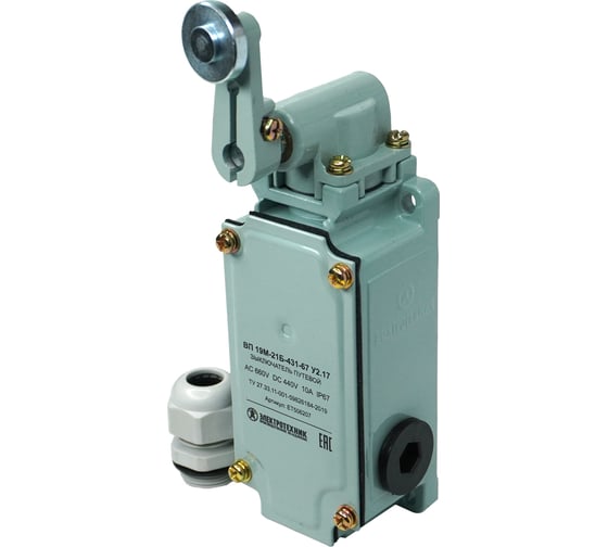 Изображение товара Путевой выключатель Электротехник ВП 19М-21Б-431-67 У2.17, четырёхполюсный, рычаг с роликом, 3з и 1р, IP67 ET506207