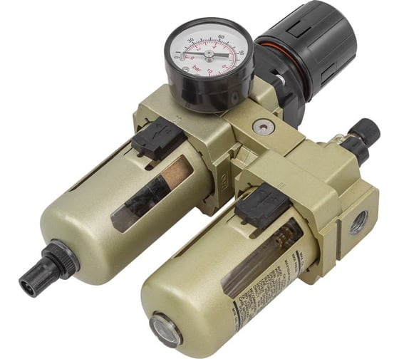 Изображение товара Блок подготовки воздуха фильтр-регулятор+лубрикатор (1/4", 10 Мкм, 1700 л/мин, 0-10 bar, рабочая температура 5-60°) Forcekraft FK-AC3010-02 54388