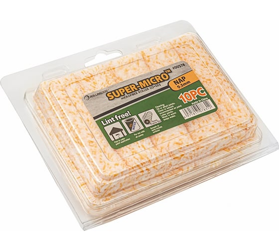 Изображение товара Малярный мини-валик Rollingdog Super-Micro из микрофибры, 100 мм., ворс 9,5 мм., упаковка 10 шт., 00278