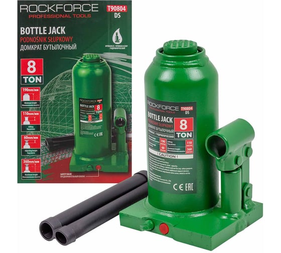 Изображение товара Гидравлический бутылочный домкрат ROCKFORCE с клапаном, 8 т RF-T90804(DS)(51452) RF-T90804 DS(51452)