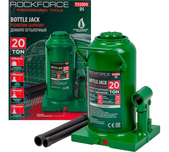 Изображение товара Домкрат бутылочный гидравлический Rockforce 20 тонн высота подхвата 220мм, высота подъема 420мм RF-T92004/DS/(28068)