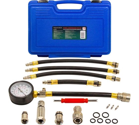 Изображение товара Тестер компрессии бензинового двигателя 10 предметов Rockforce RF-907G08(51336)