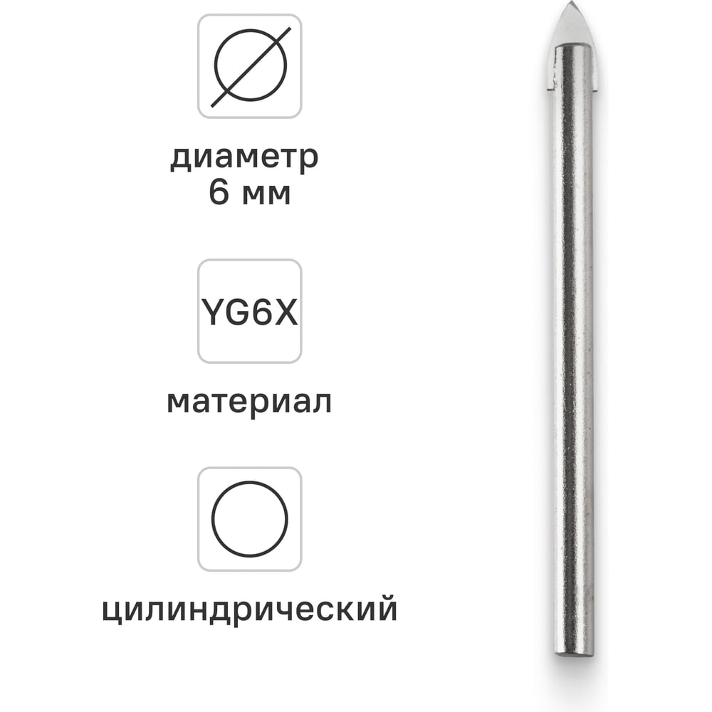 Изображение товара Сверло для стекла и керамической плитки (6х72 мм) Vira 554006 Изображение товара Сверло для стекла и керамической плитки (6х72 мм) Vira 554006