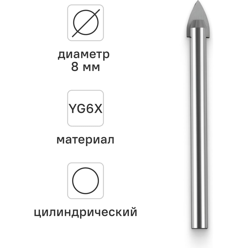Изображение товара Сверло для стекла и керамической плитки VIRA 8 мм 554008 Изображение товара Сверло для стекла и керамической плитки VIRA 8 мм 554008