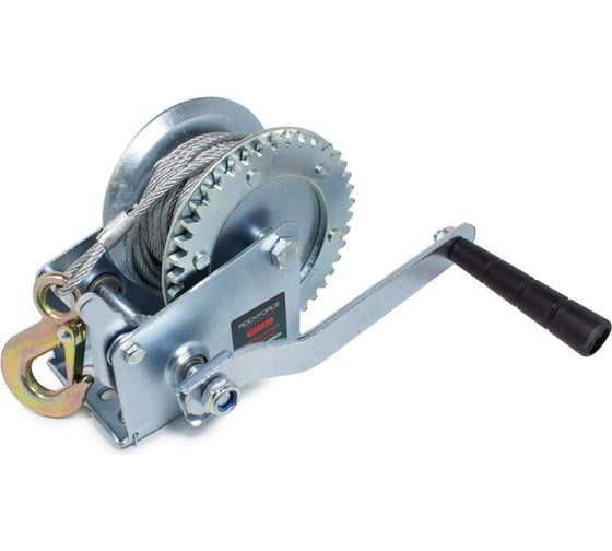 Изображение товара Ручная барабанная лебедкка Rockforce 450 кг, стальной трос, диаметр троса 4.5 мм, длина троса 10 м RF-TRT1101C