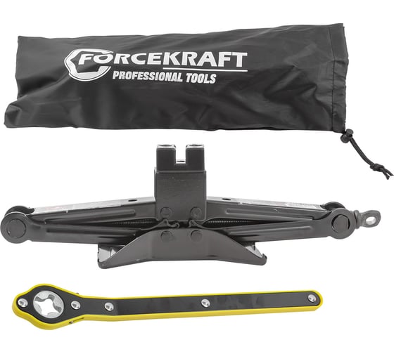 Изображение товара Механический домкрат Forcekraft ромб 2т с резиновой накладкой и трещоточной ручкой-воротком h min 120мм, h max 415мм ,в водоотталкивающем чехле FK-10202(51907)