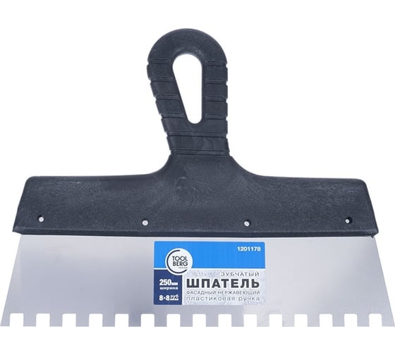 Изображение товара Фасадный шпатель Toolberg нержавеющий, 250 мм, зуб 8x8 мм, пластиковая ручка Лк-00007768