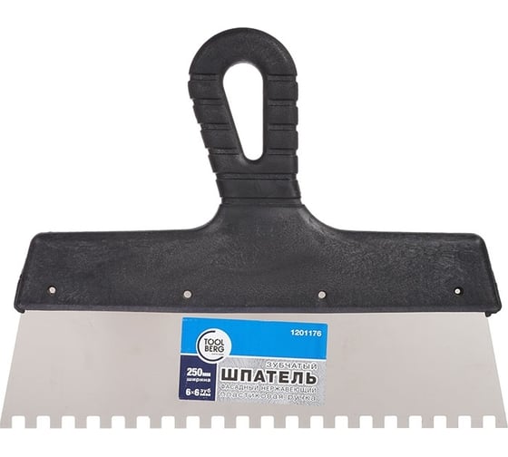 Изображение товара Фасадный шпатель Toolberg нержавеющий, 250 мм, зуб 6x6 мм, пластиковая ручка Лк-00007767